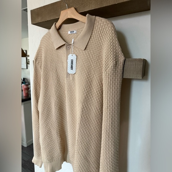 Coofandy|Gender neutral oversized fisherman knit sweater in tan neutral,NWT-plus - Picture 8 of 14